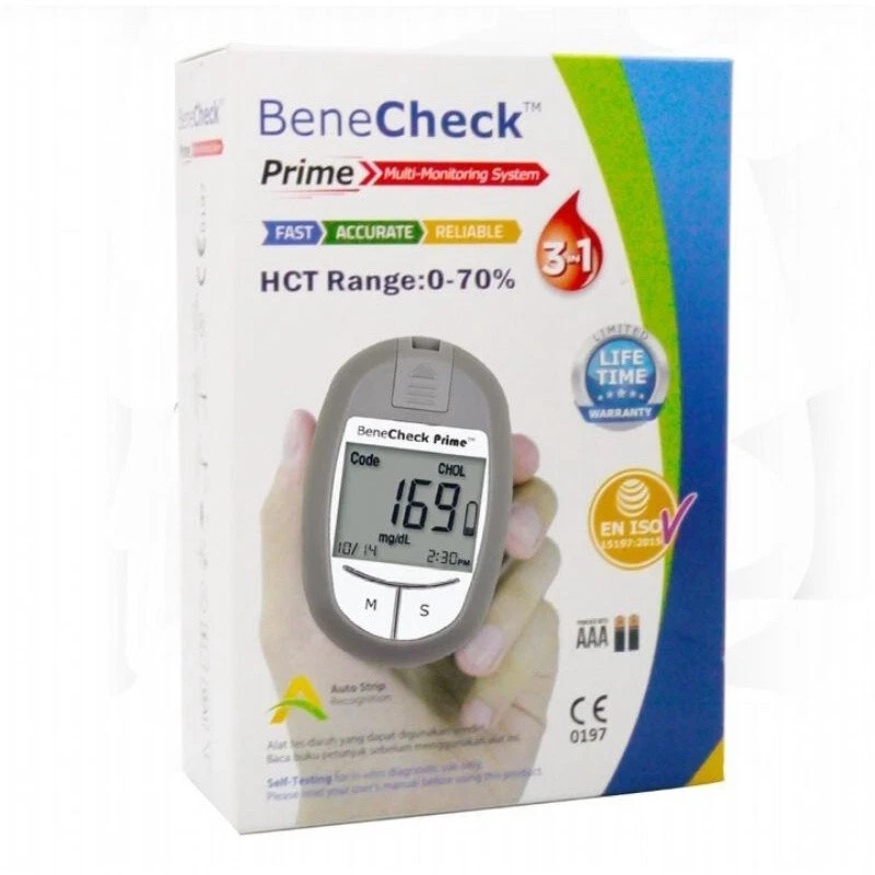 BeneCheck Prime 3-in-1 Blood Test Kit – Glucose, Cholesterol & Uric Acid Monitor