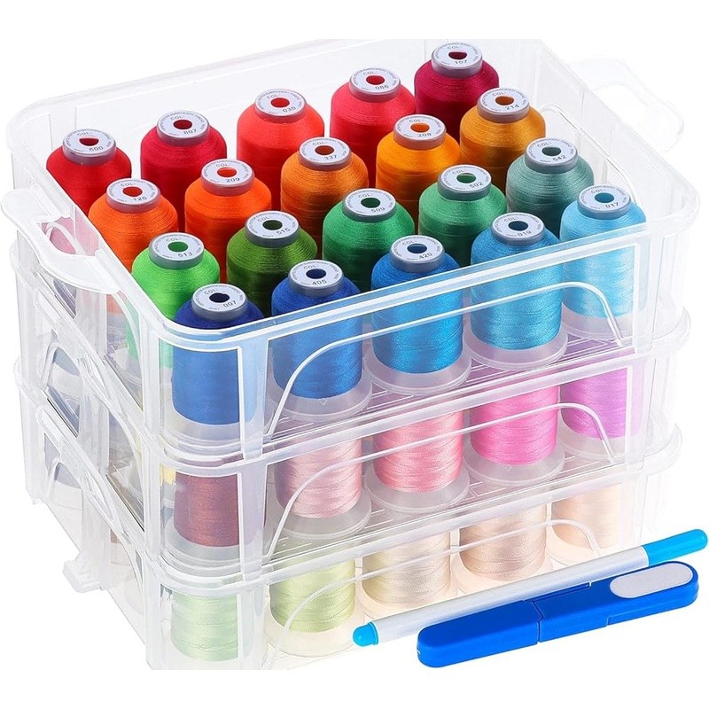 60 Spools Polyester Embroidery Thread W/ Storage Box Thread Snips Color Chart US