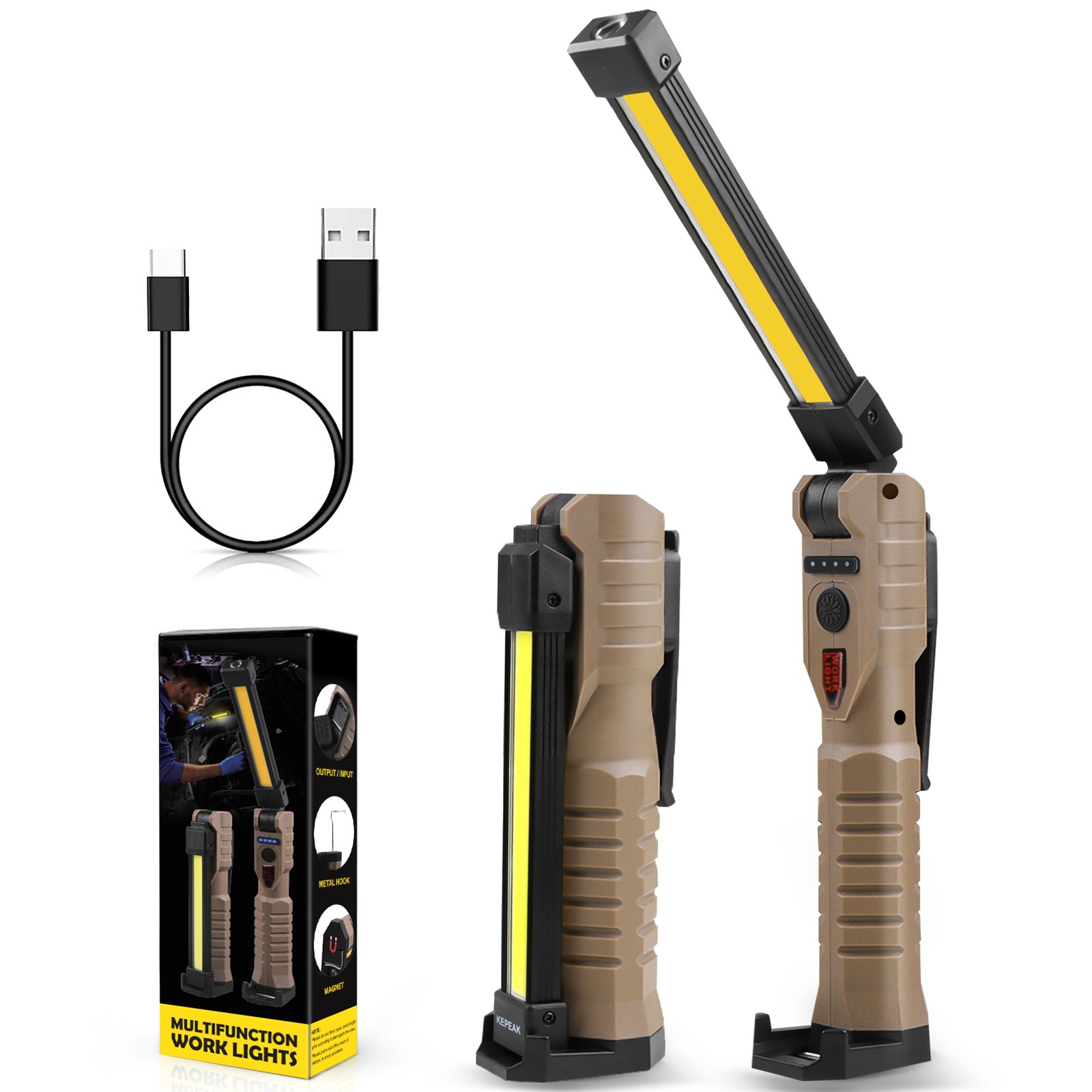 1-4 Pack Magnetic Base LED COB Work Light Rechargeable Mechanic Torch Flashlight