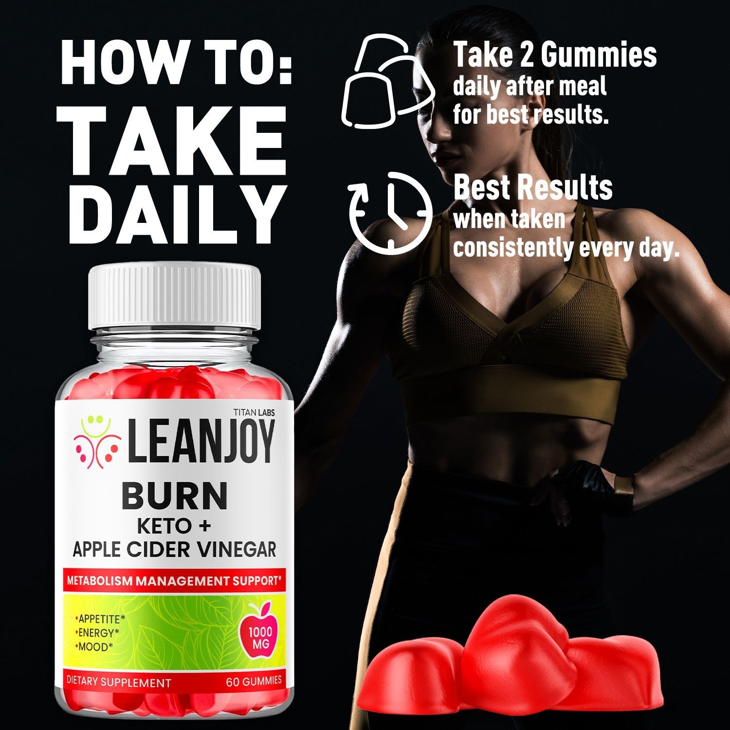 (1 Pack) Leanjoy ACV Keto Gummys Advanced 1000MG Lean joy Supplement 60 Gummies