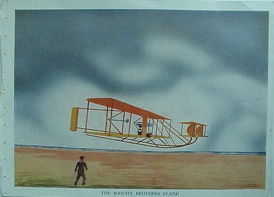 WRIGHT BROTHERS PLANE - IRVIN HOLCOMBE COLOR AIRCRAFT DRAWING, 1940