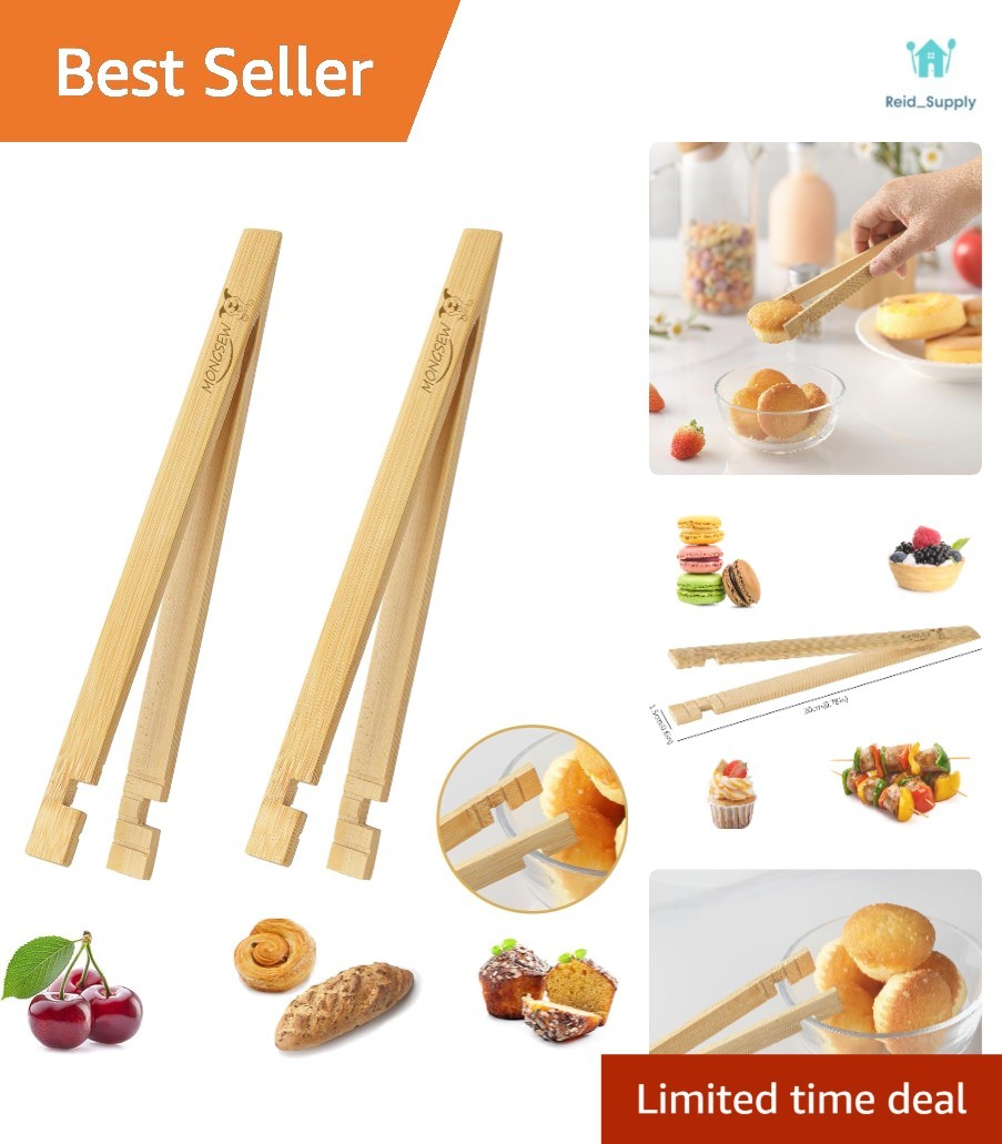 Unique Smile Dog Pattern Bamboo Tongs - Eco-Friendly 8-Inch Kitchen Essential