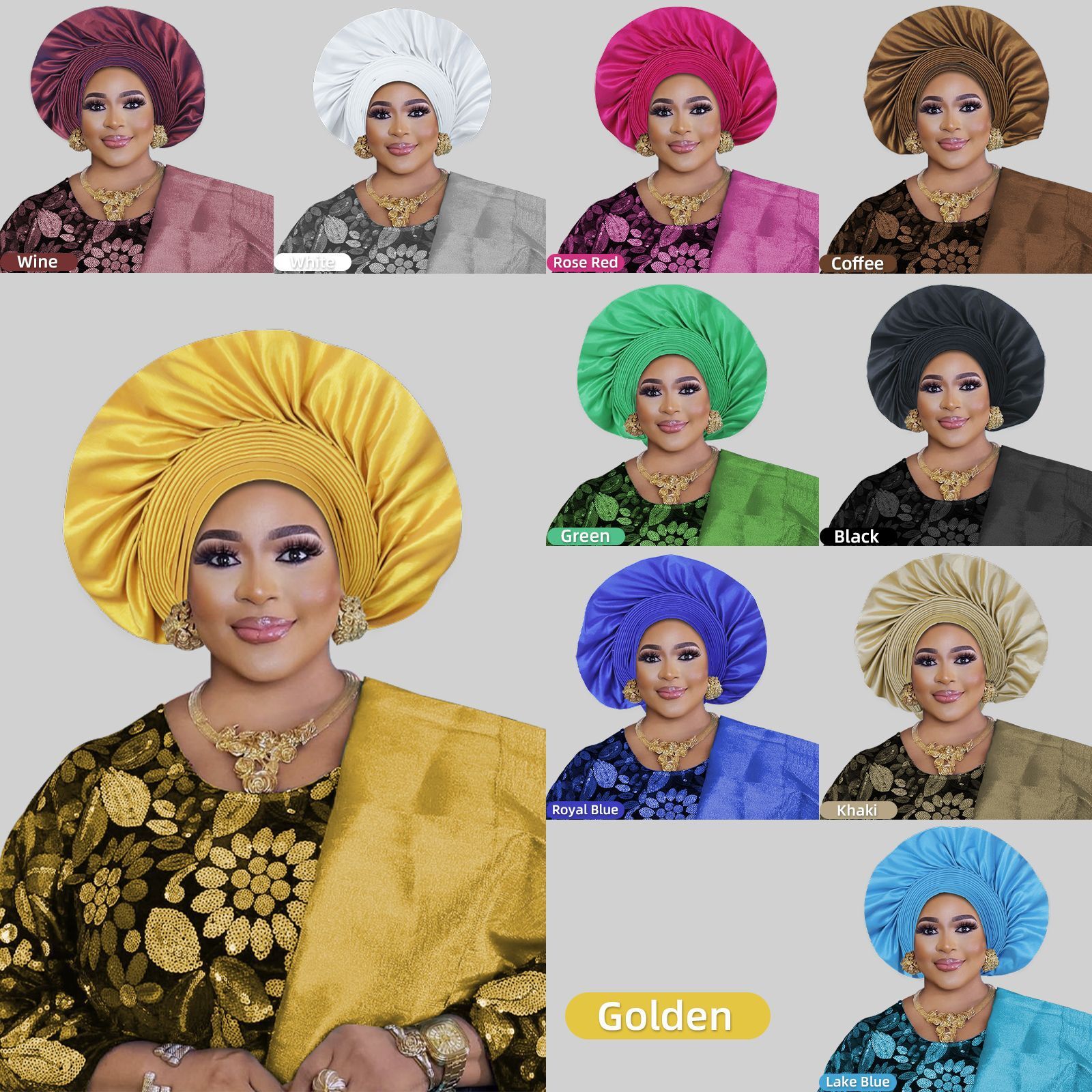 Nigerian Hijab Cap Aso Oke African Headtie Auto Gele Women Turban Head Wrap Hat