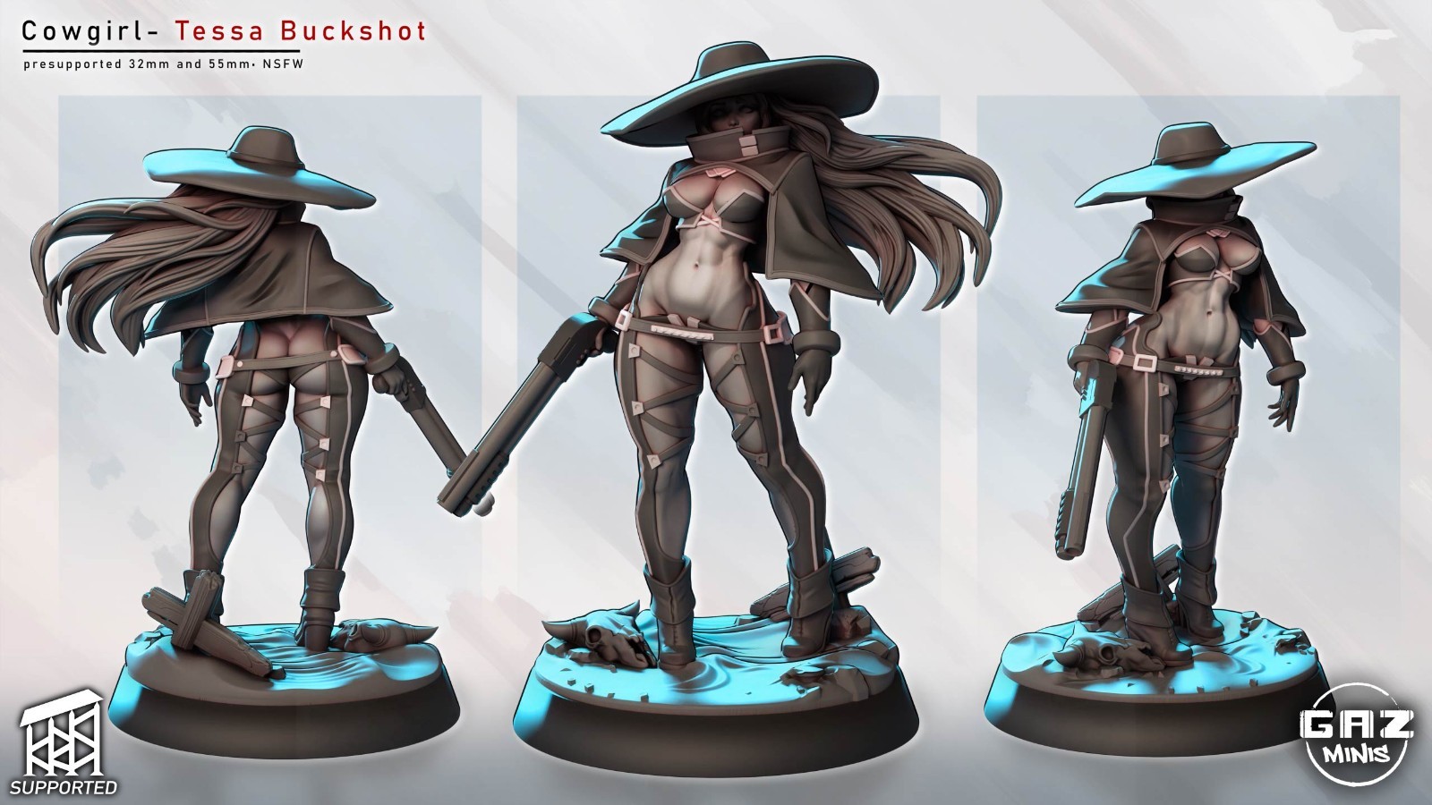 Tessa Buckshot 3D printed mini- 32mm, 75mm, perfect for D&D or wargames