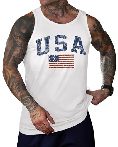 Men's American Flag Tank Tops 4th of July Muscle Medium White - Usa Flag