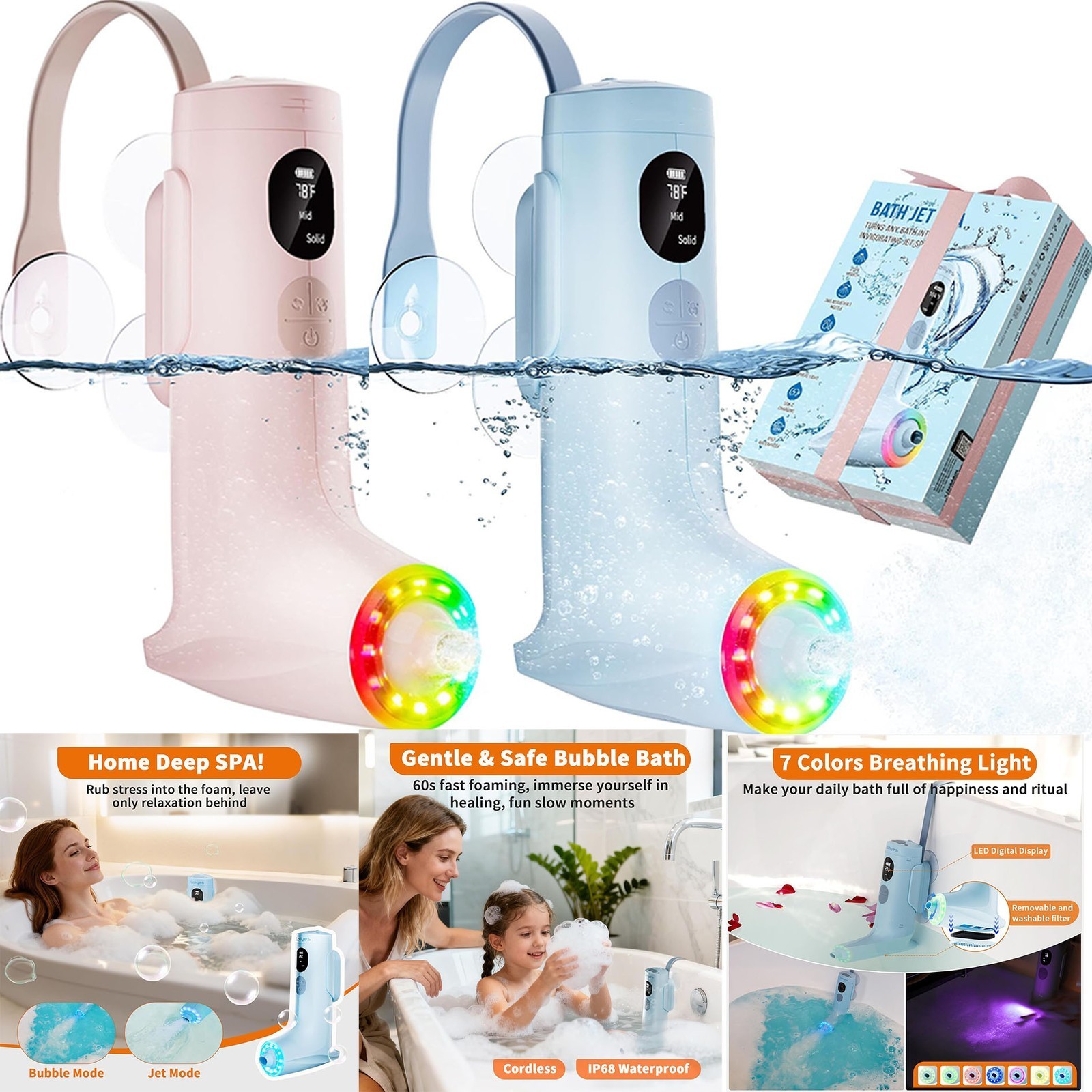 Bath Jets for Tub, Bath Bubble Machine, 3-Level Adjustable Bubble Bath for Women