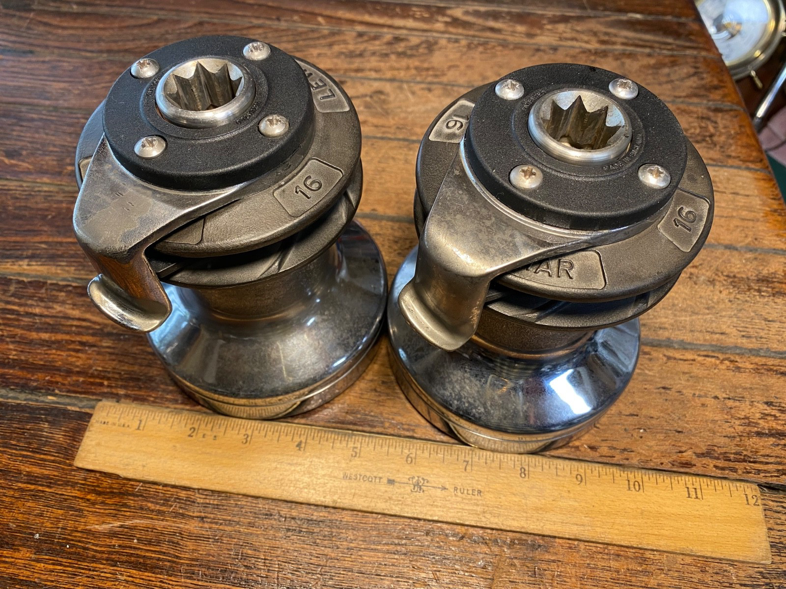Pair of Lewmar 16st Self  Tailing Winches 16:1 Power Ratio Chromed Bronze Drums