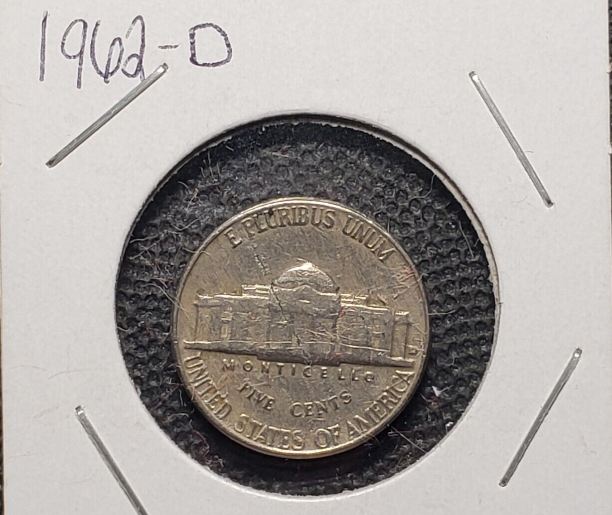 1962-D Jefferson Nickel Lamination Error.