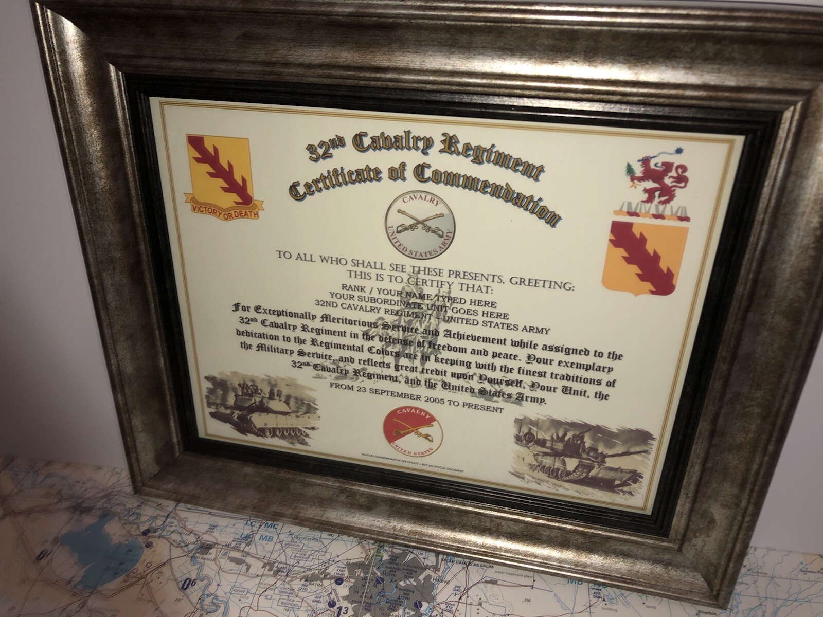 32ND U.S. CAVALRY REGIMENT / COMMEMORATIVE - CERTIFICATE OF COMMENDATION