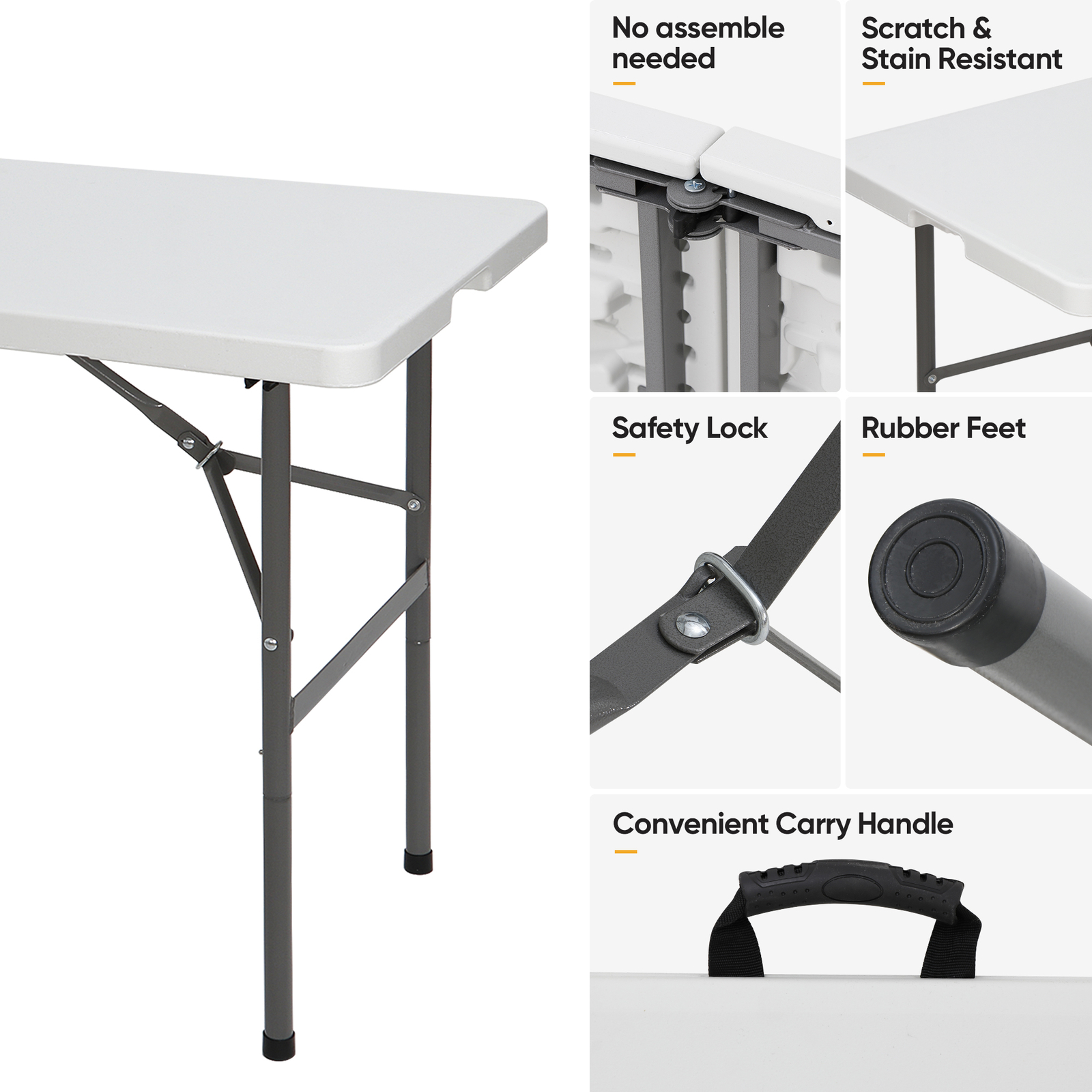 48.4"Portable Plastic Square Folding Table Lightweight For Camping Picnic White