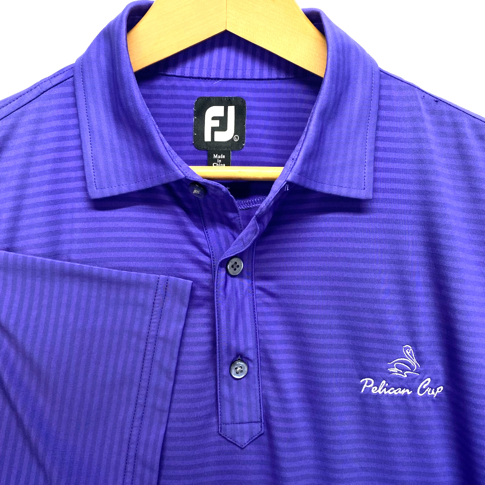 Footjoy Shirt Mens Large Purple Stripes Polo Short Sleeve Performance Wicking