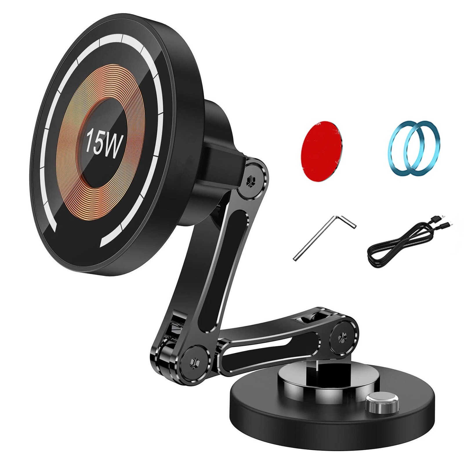 15W Fast Charge Car Phone Mount Magnetic Wireless Charger for All Smartphones