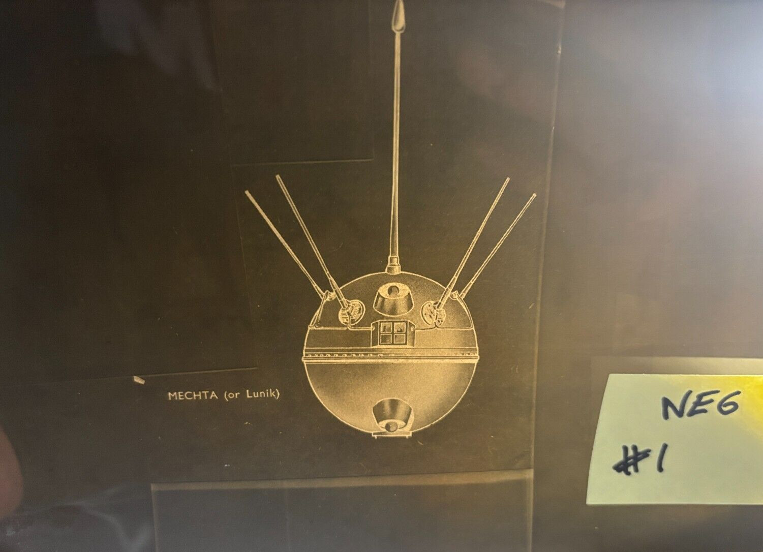 NASA vintage REAL PHOTO NEGATIVE spacecraft MECHTA or LUNIK satellite ORBIT