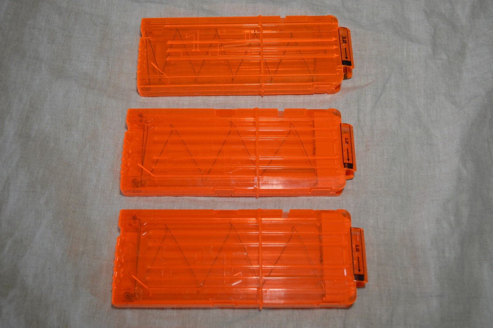 Lot of 3 Nerf Dart Gun 12 Round Ammo Magazine Strike Elite Orange Working
