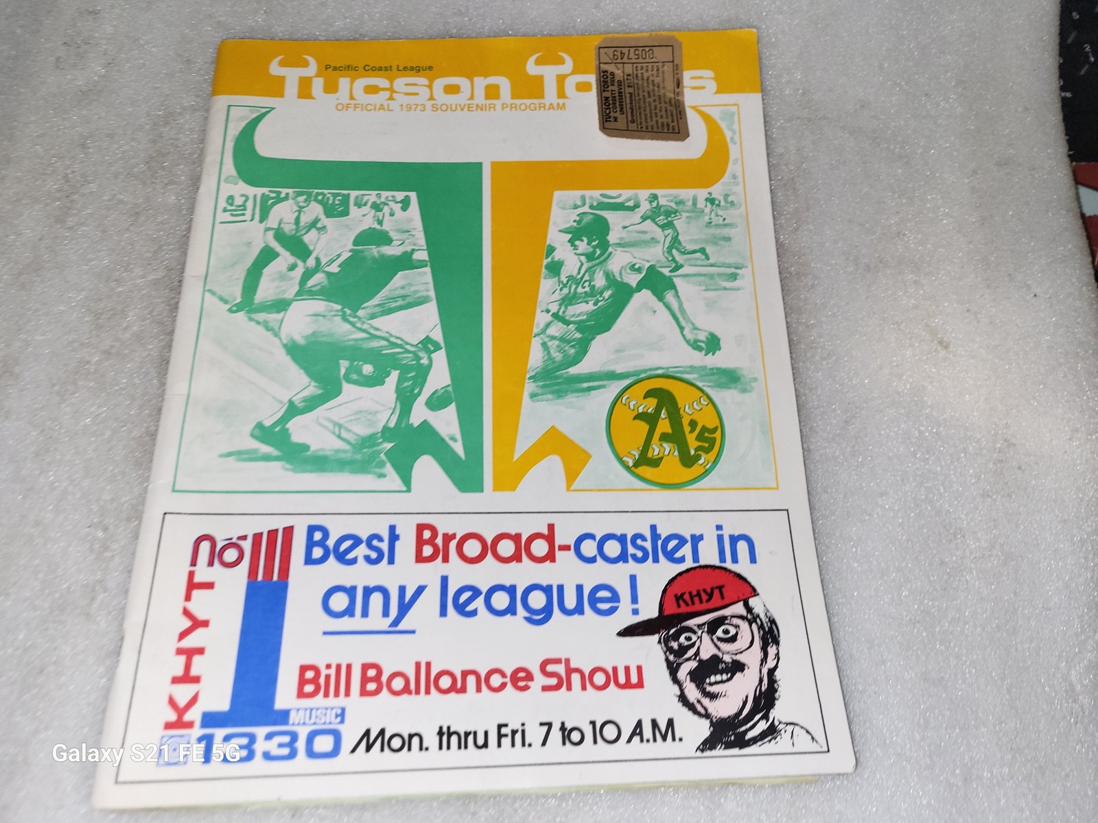 Official 1973 Tuscon Toros Oakland As Souvenir Program & Ticket Stub