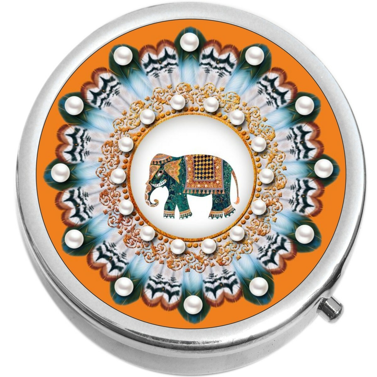 Elephant Art  Medicine Vitamin Compact Pill Box