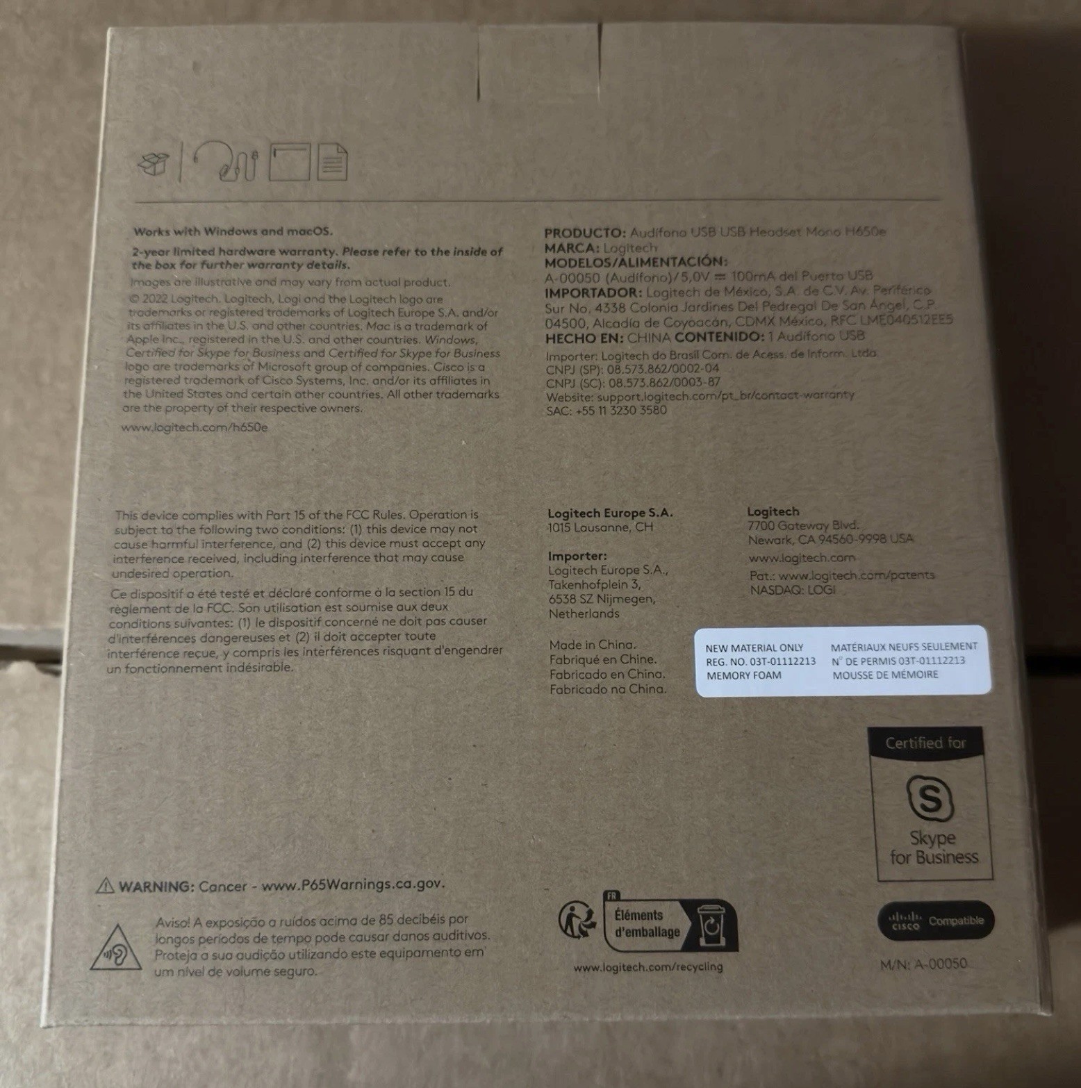 Logitech H650e USB Headset Mono Corded Noise Cancelling With Microphone