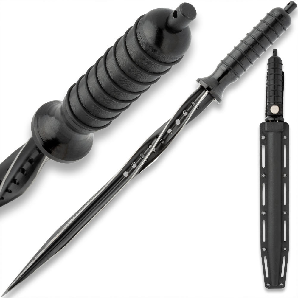 Black Titanium Spiral Dagger & Sheath| Quad-Edged Spiral Blade | 16 1/2" Overall