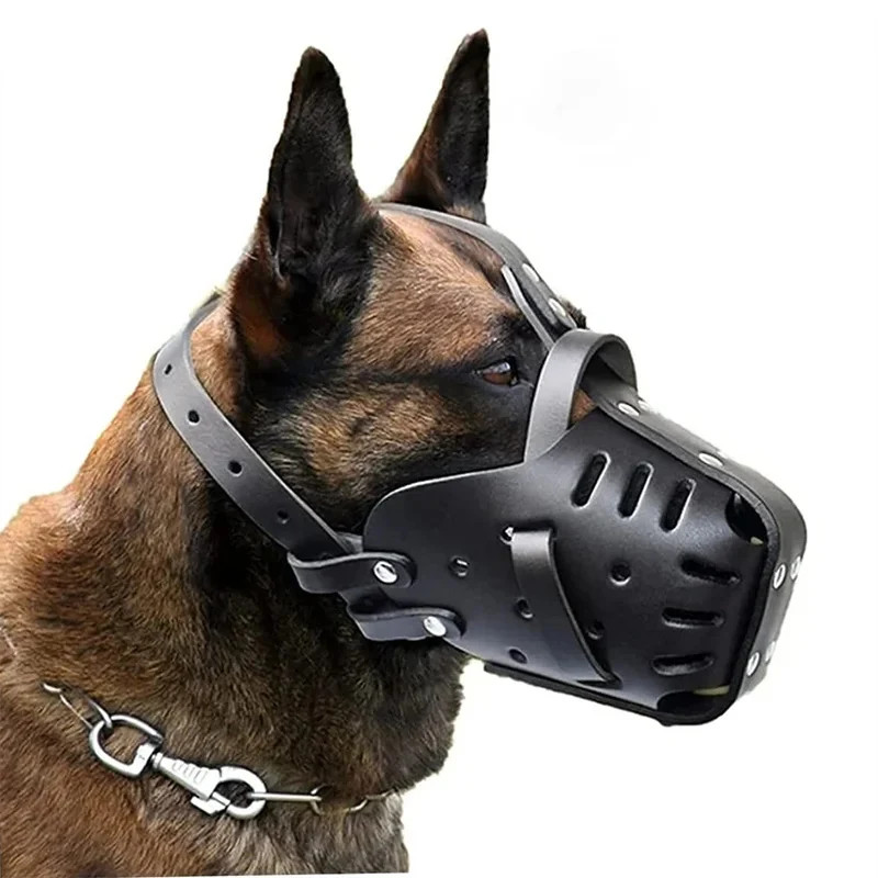 Leather Pet Dog Muzzle German Shepherd Doberman Adjustable Anti Bite Mouth Cage