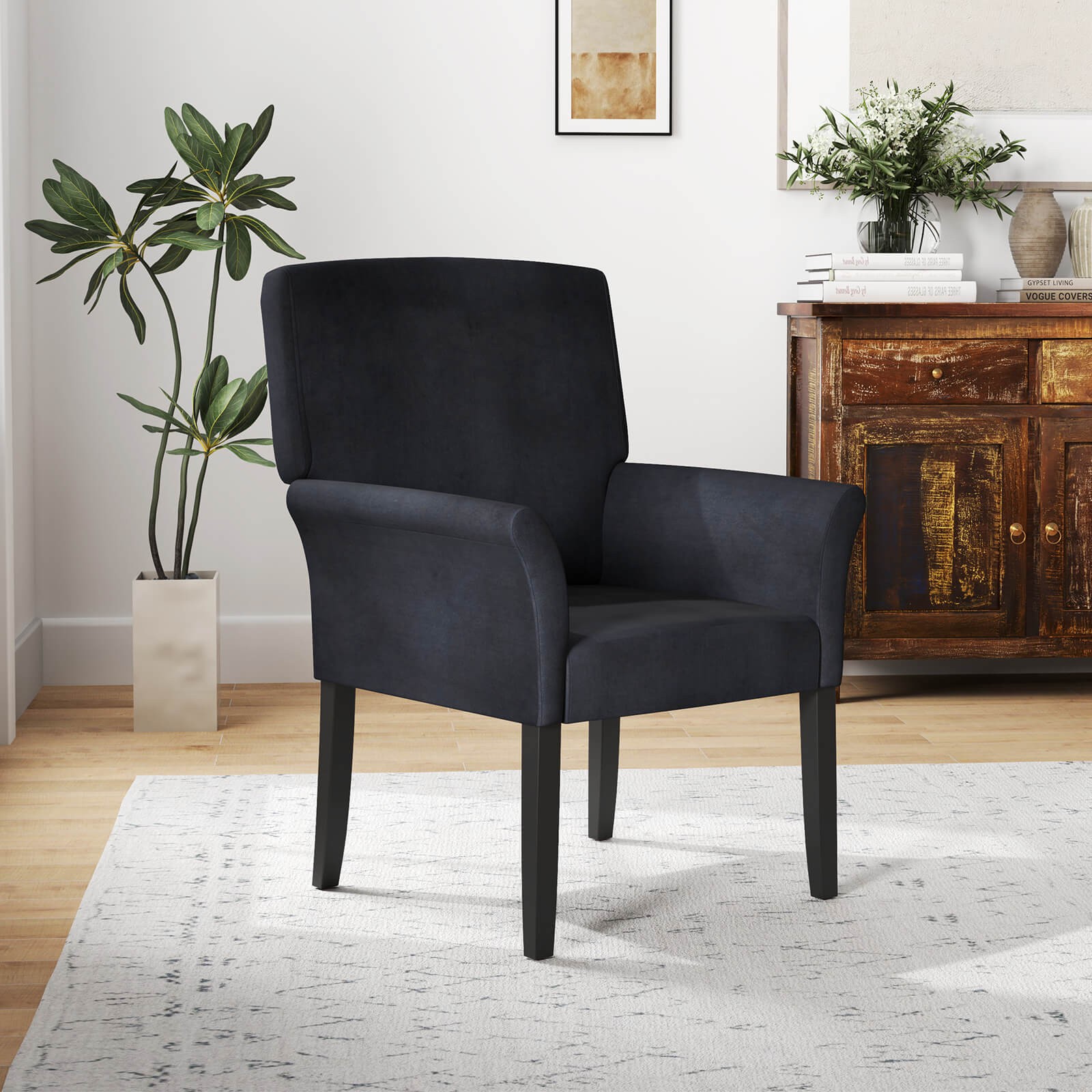 Set of 2 Velvet Executive Guest Chair Waiting Room Arm Chair w/Rubber Wood Legs