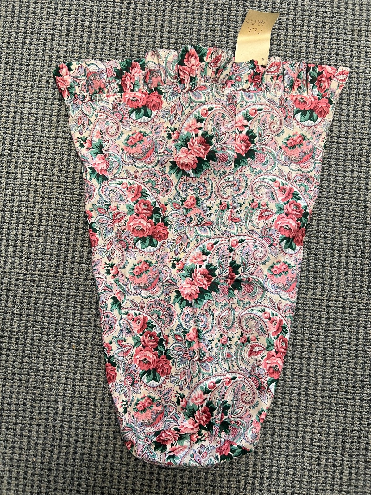 Large Pink Floral Fabric Basket Liner Taper Shape Ruffle Edge
