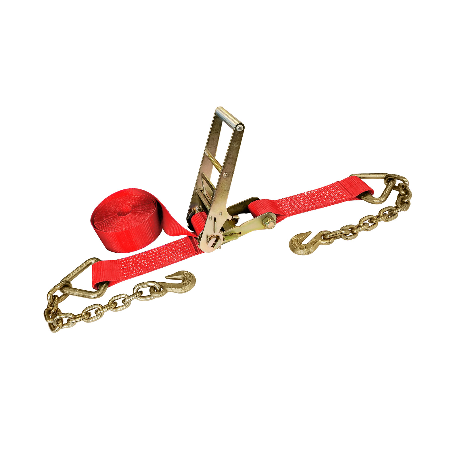 USA 1 Pack 3" x 30' Ratchet Tie Down Strap w/ Chain Extension WLL 5400 LBS RED