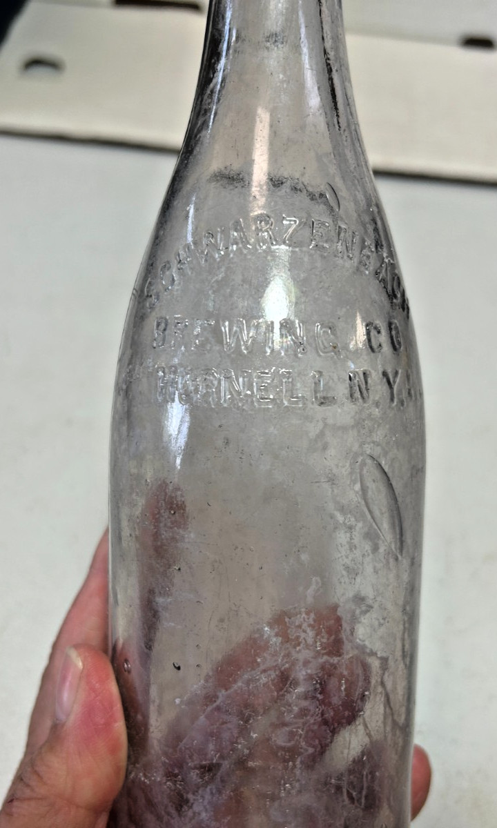 Vintage Schwarenbach Brew Co. Hornell NY Bottle, light purple 9 1/2" tall