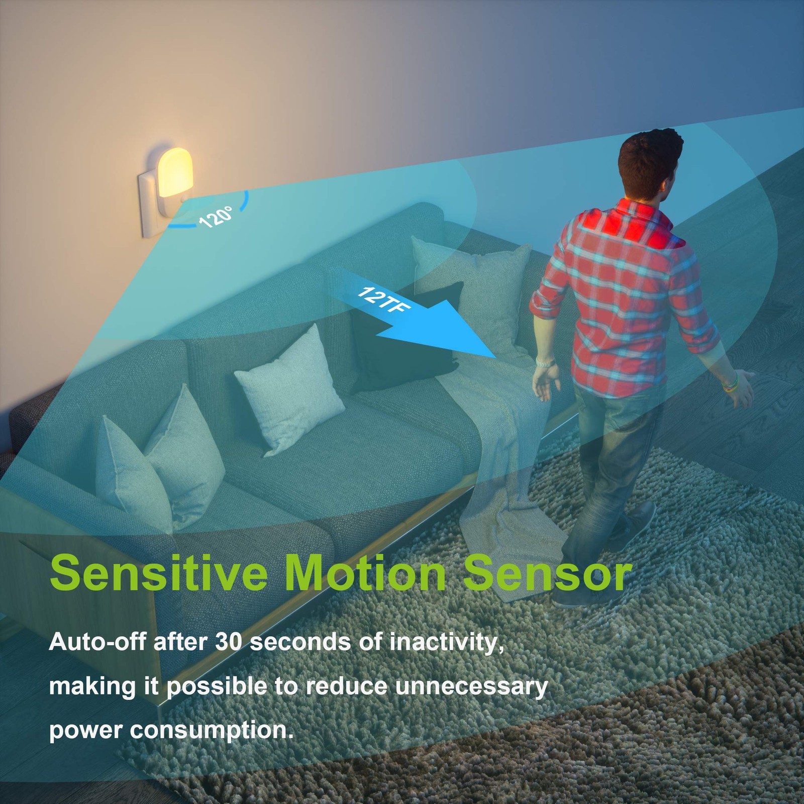 MAZ-TEK Plug in Motion Sensor Dimmable Night Light, Soft Warm 2 PACK, White