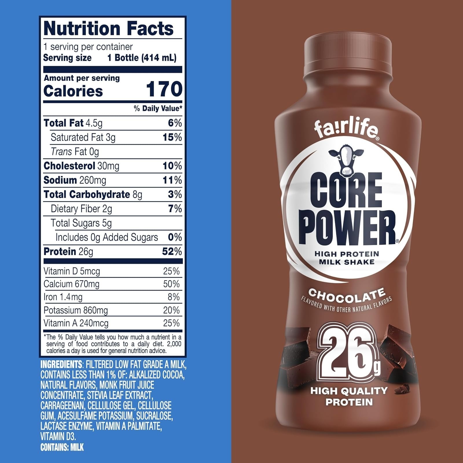 Core Power Protein Shake, Chocolate, 26g Protein, 14oz, 12 Pack