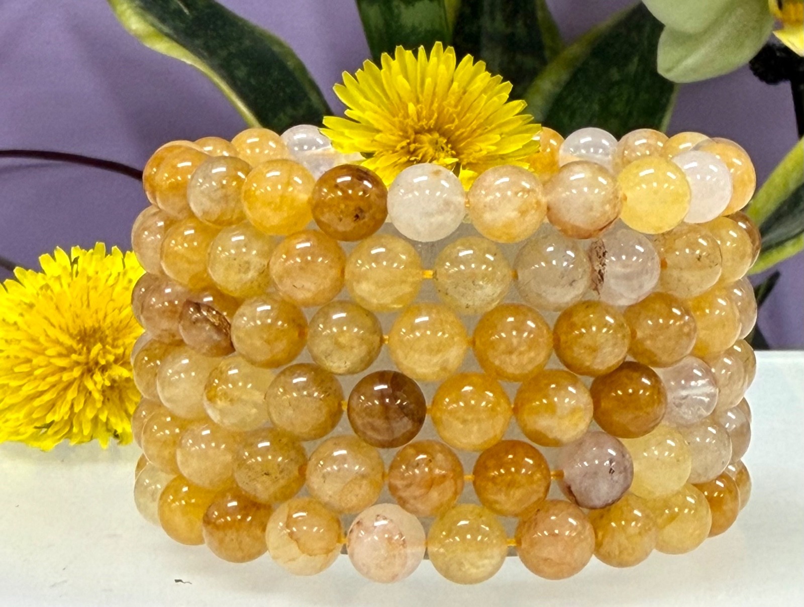 Wholesale Lot 6 Pcs Natural Golden Healer 8mm 7.5” Stretch Bracelet
