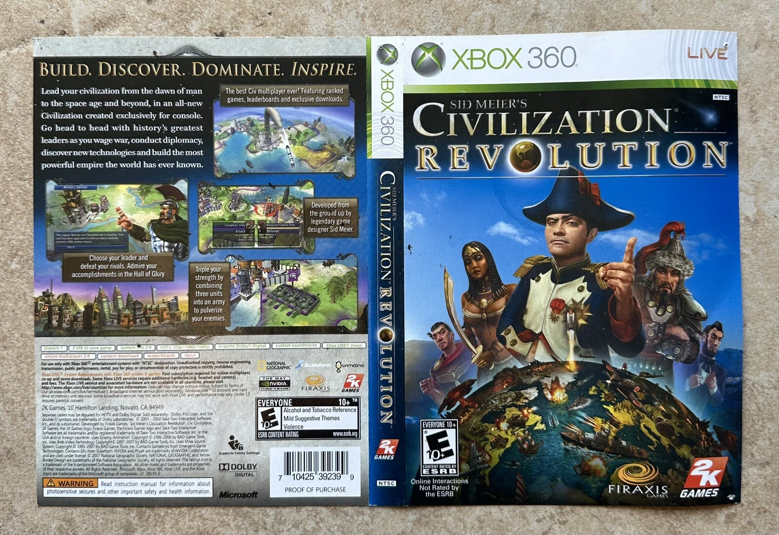 XBOX 360 SID MEIER'S CIVILIZATION REVOLUTION ORIGINAL COVER ART *NO GAME OR CASE