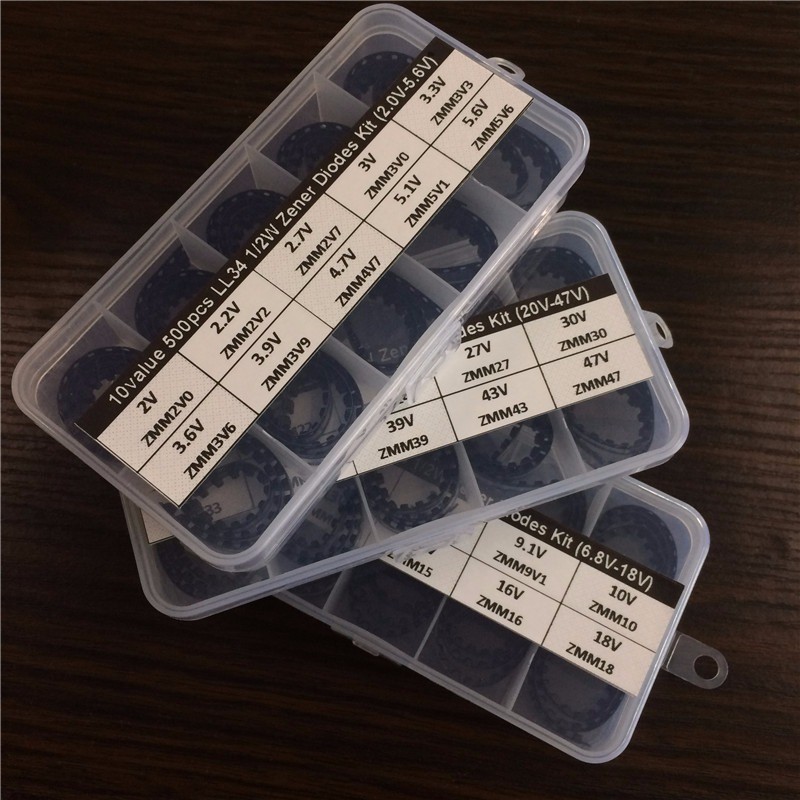 1500pcs 30value x50Pcs 2.0V~47V 1/2W LL34 SMD ZENER DIODE assorted kit 3 boxes