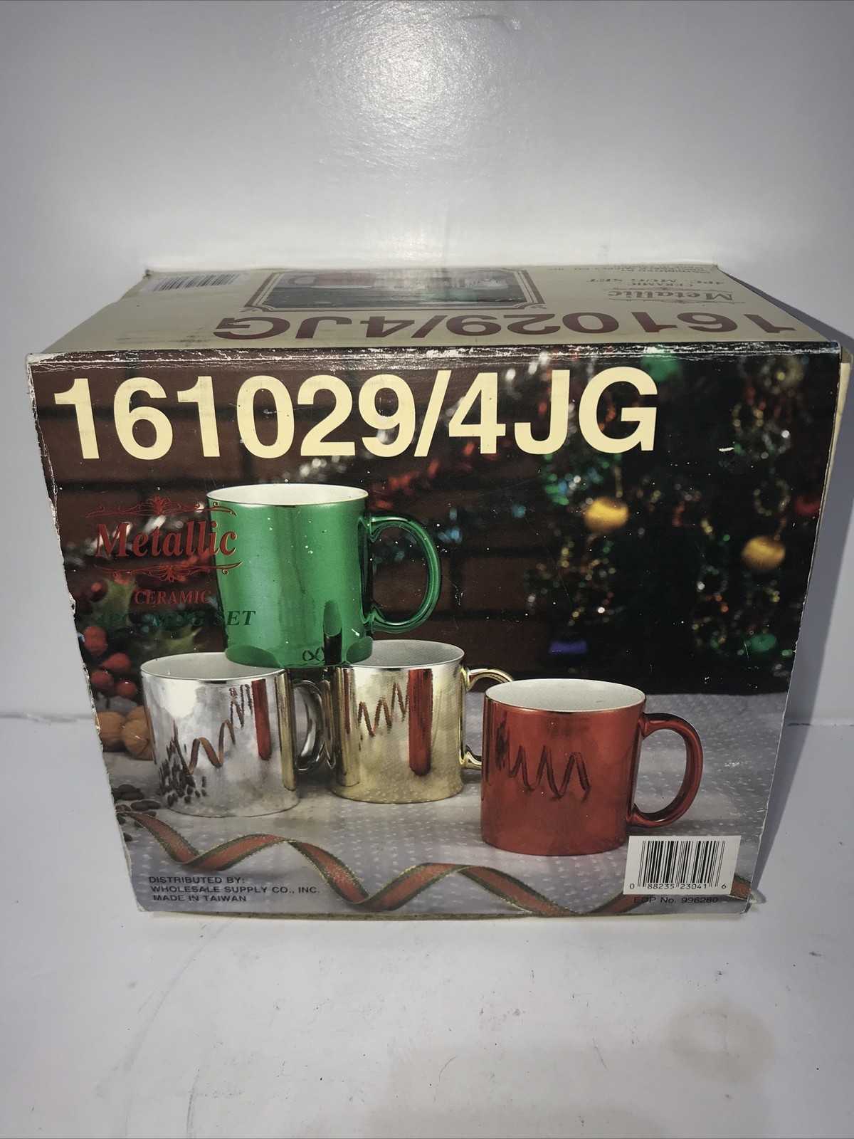 Metallic Ceramic Four-piece Mug Set - Gold/Silver/Green/Red NEW IN BOX