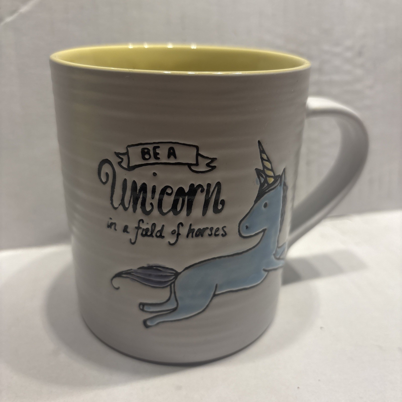 Ceramic Coffee Mug, "Be A Unicorn", Yellow, White New