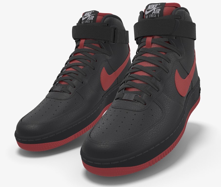 Nike Air Force 1 High Leather Black Red Swoosh All Sizes New Classic Boot