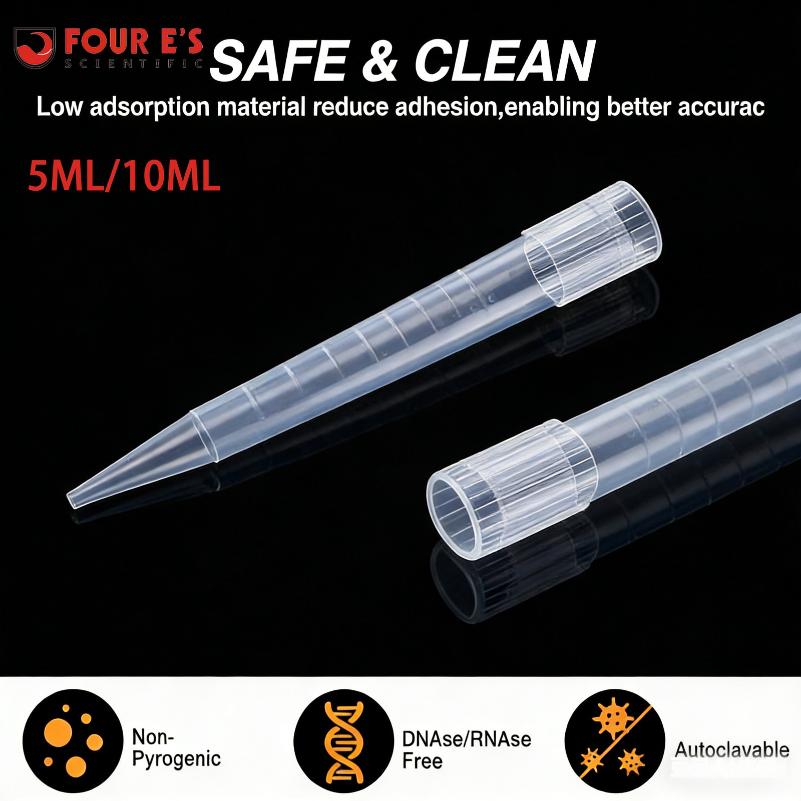 Disposable Pipette Tips 100pcs 5/10ml Universal Lab Micropipette Autoclavable PP