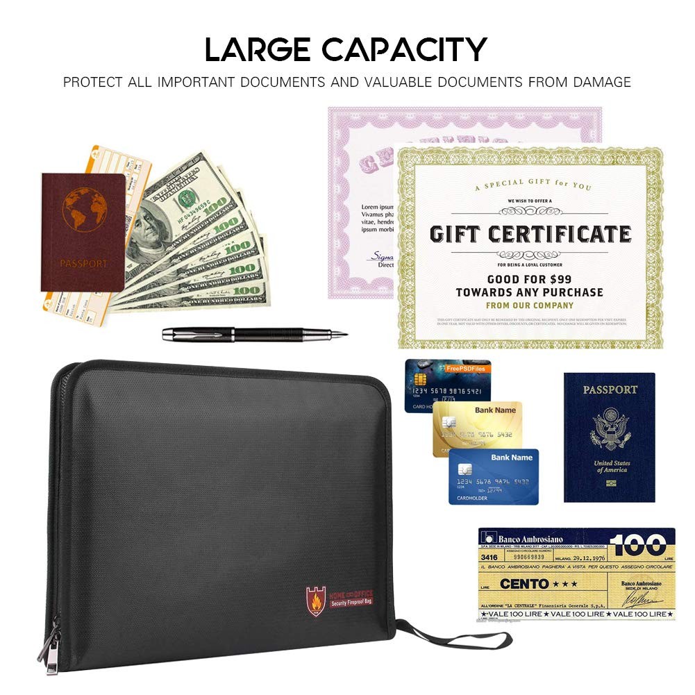 Fireproof Document Bag Fire Water Resistant A4 Size 12 Pockets Safe Holder