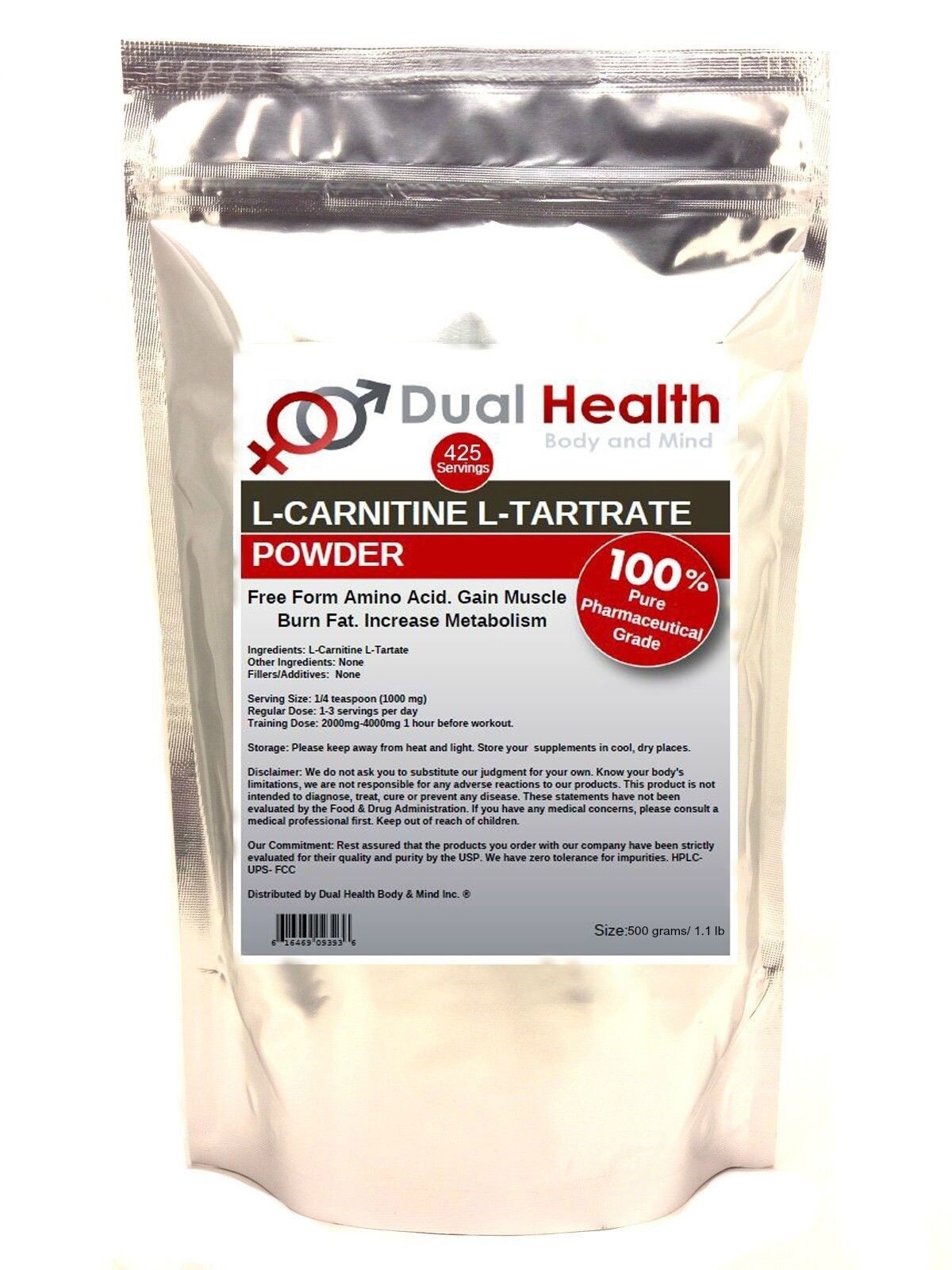 L-CARNITINE 500g (1.1lb) Tartrate Powder Diet Weight Loss Memory Muscle Recovery