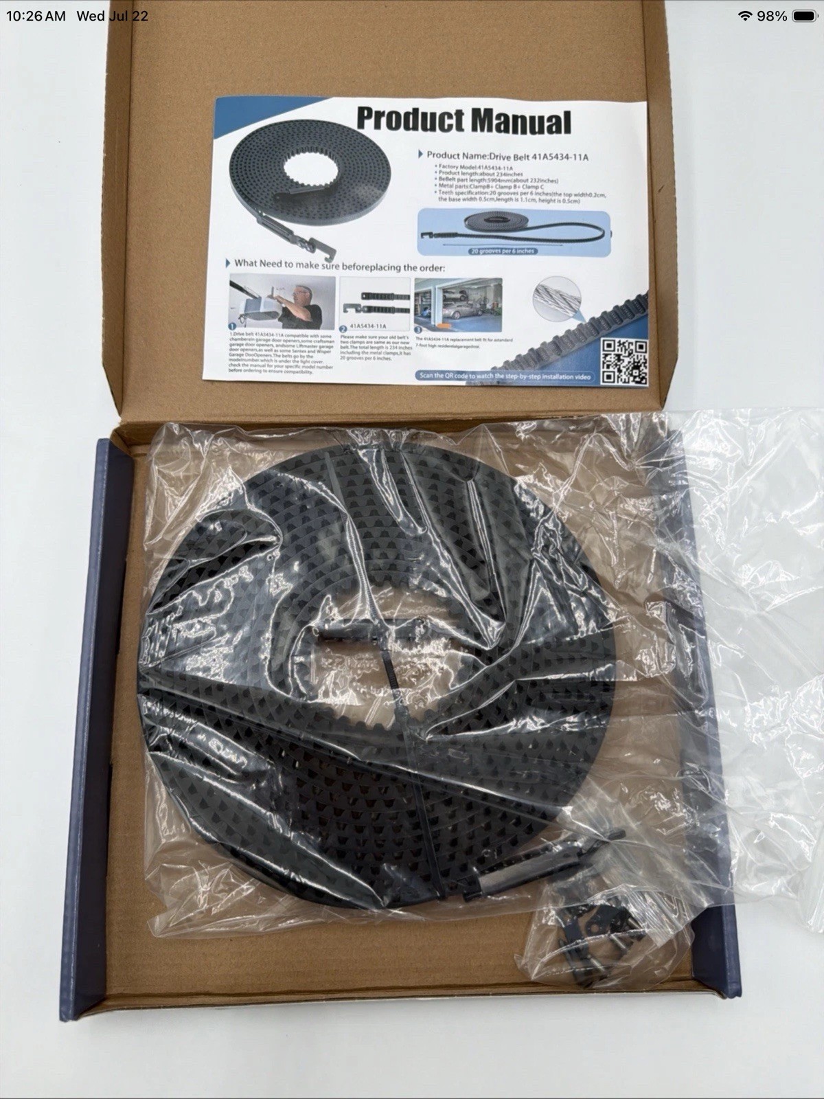 41A5434-11 Garage Door Drive Belt 234in for LiftMaster Chamberlain 7ft Door New