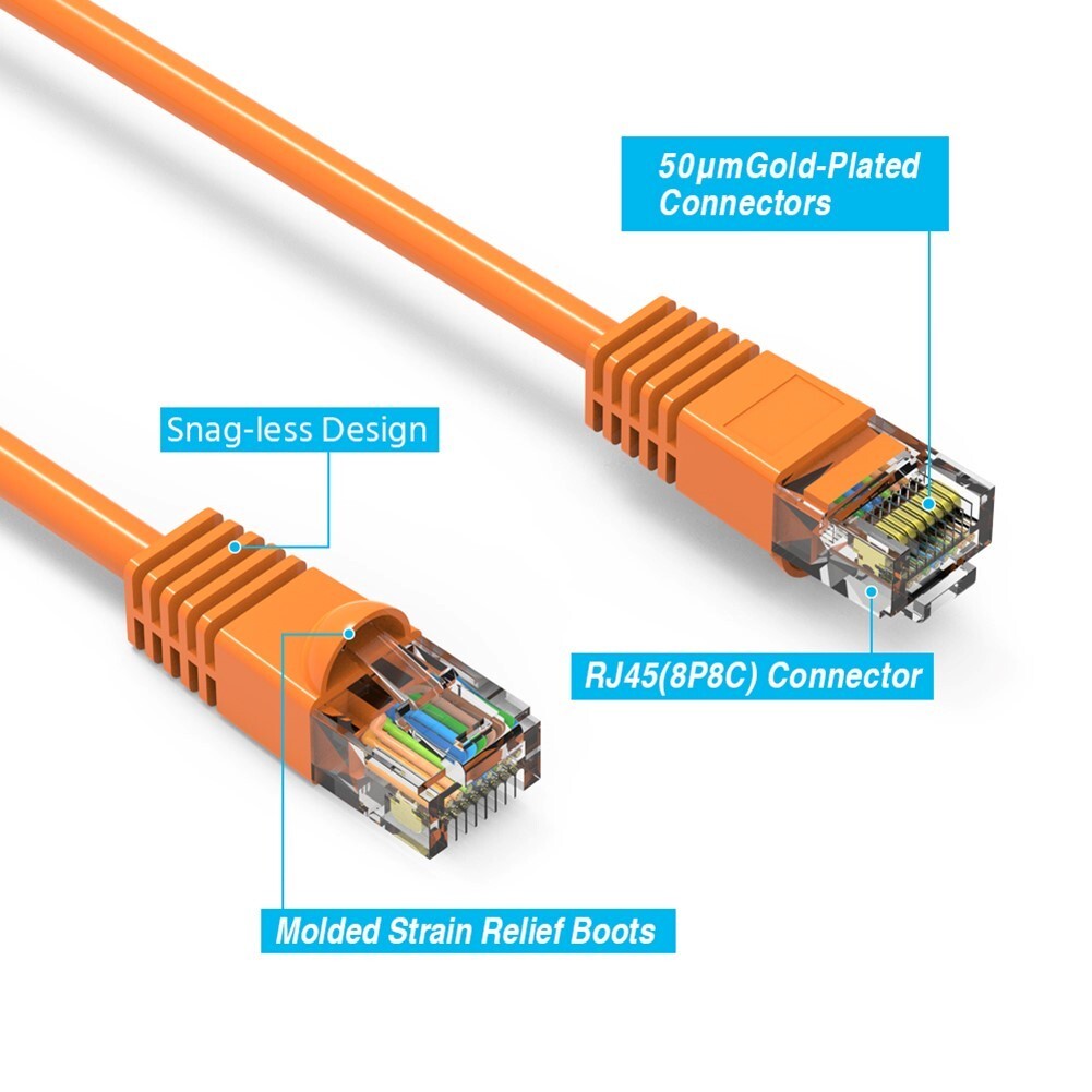 2FT Cat5E RJ45 Ethernet LAN Network UTP Patch Cable Copper Wire 24AWG Orange