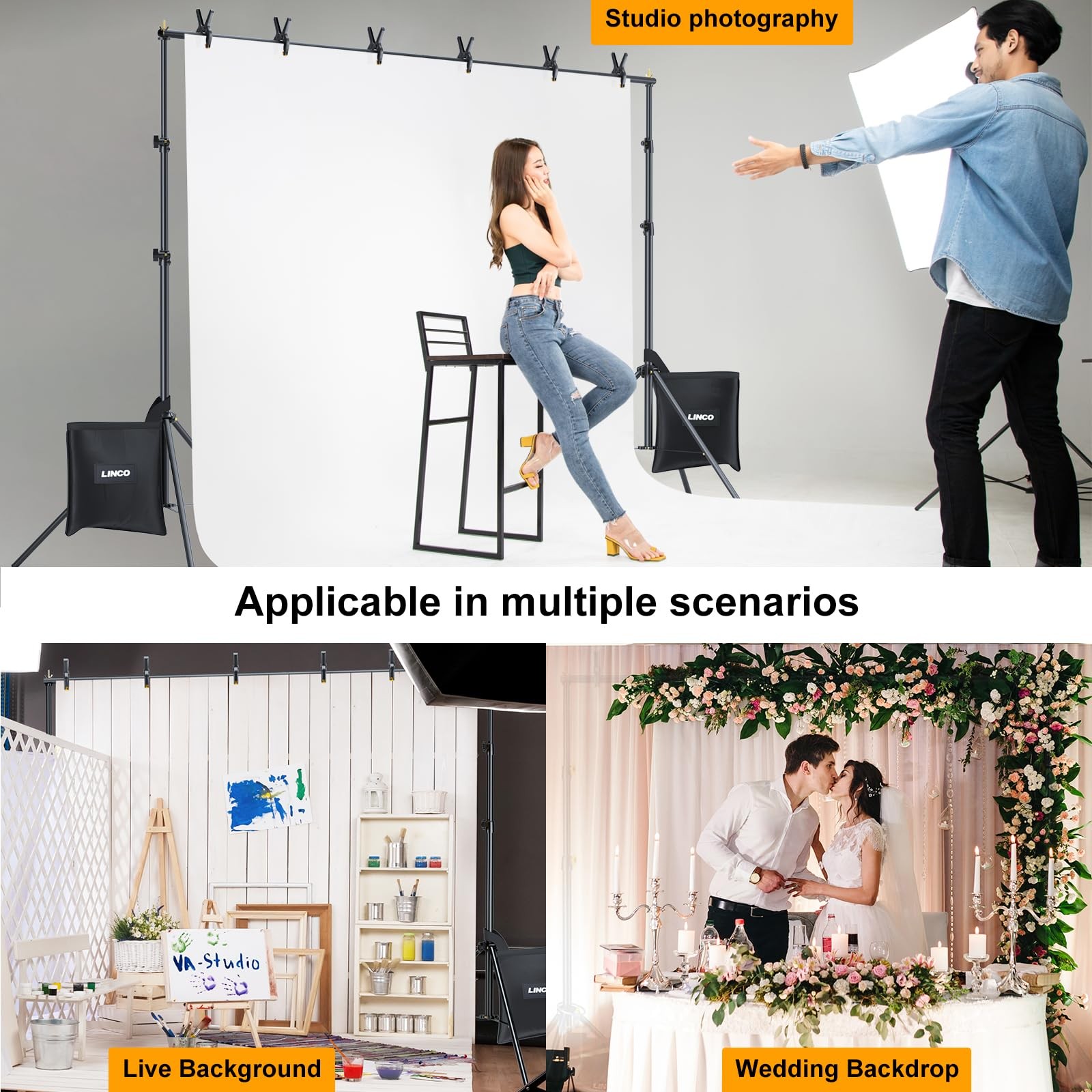 Linco Lincostore Backdrop Stand For Parties Kit 10X7 Ft Adjustable Back Drop