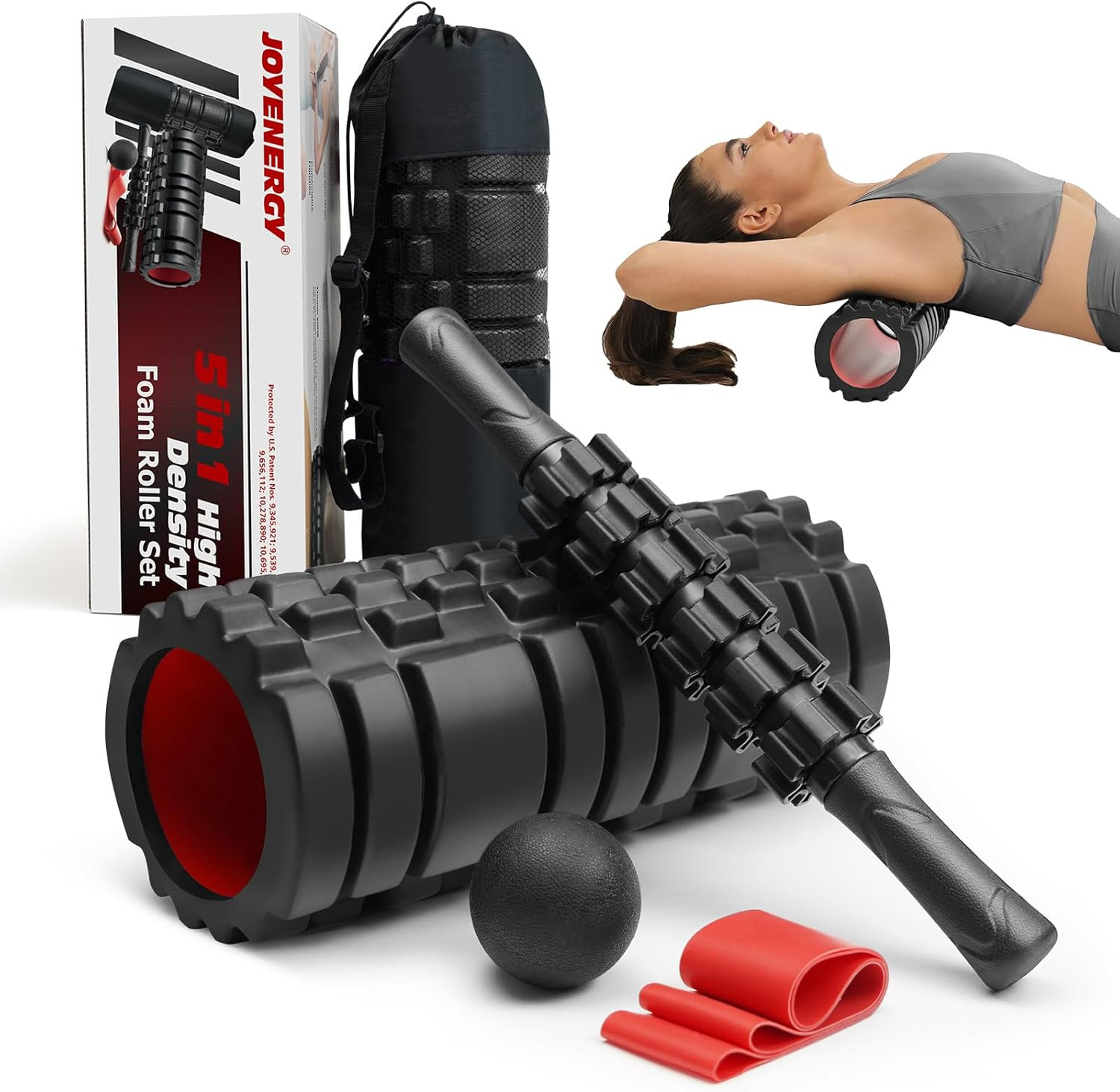 5 in 1 Foam Roller Set High Density Foam Roller Patented, Massage Stick, Massage