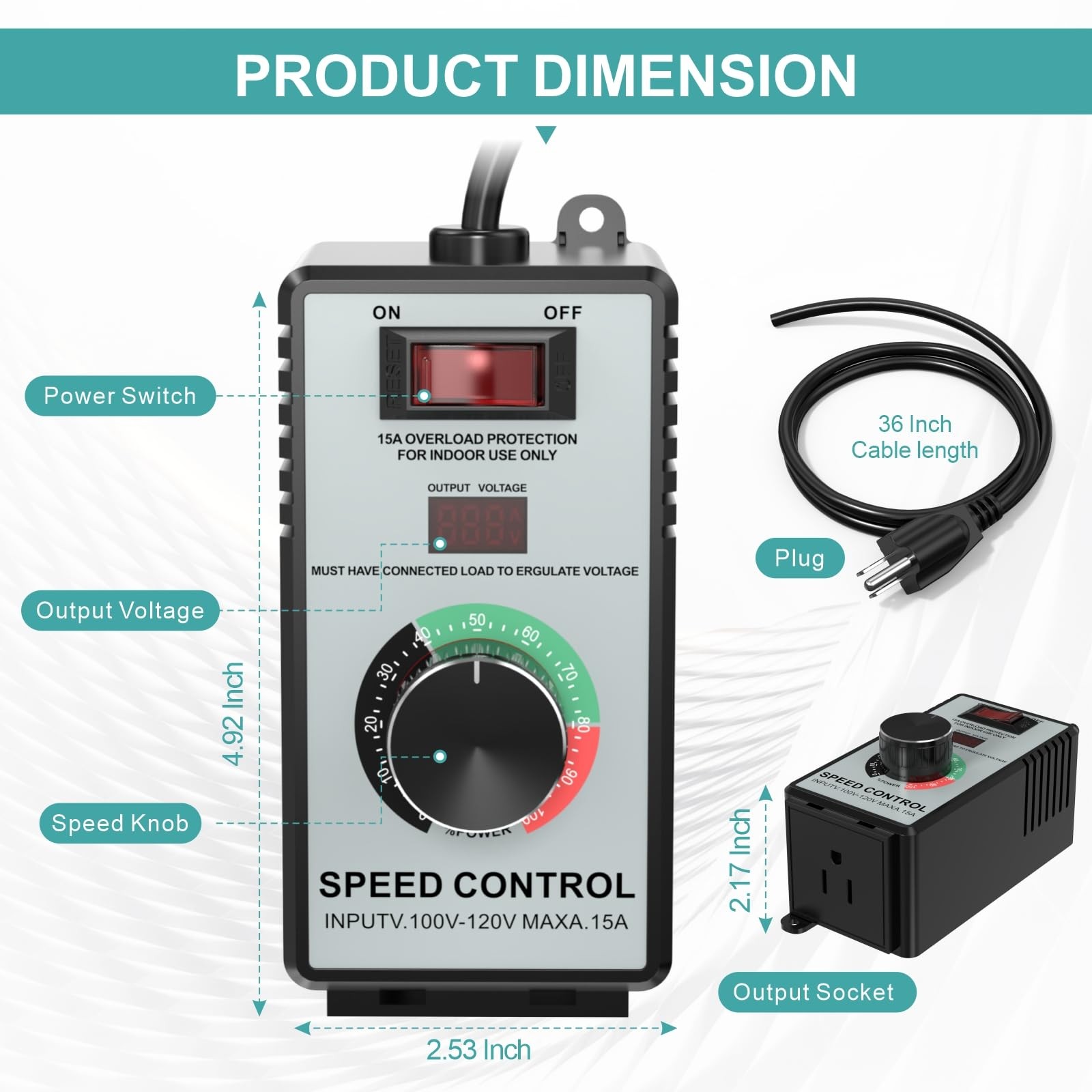 High-Capacity AC Motor Speed Controller 120V 15A 4000W - Universal Variable S...