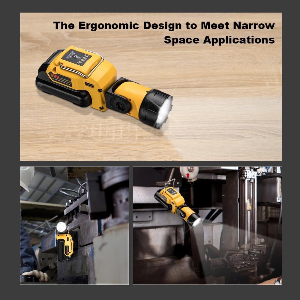 12V Flashlight Compatible with Dewalt 12V Battery 280LM LED Work Light /USB Port