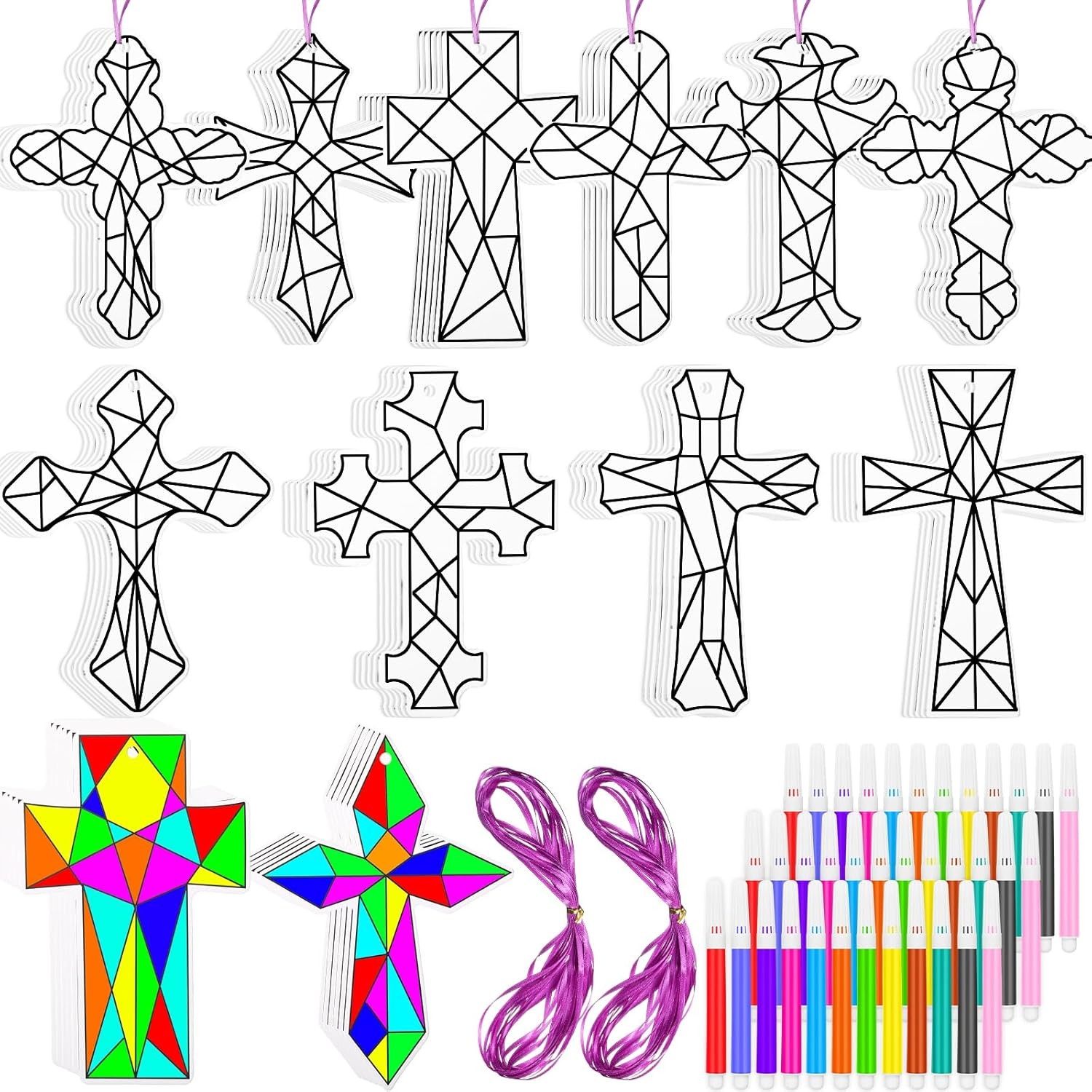 Easter Religious Cross Crafts Kit with Watercolor Pen, Color Your Own Christian