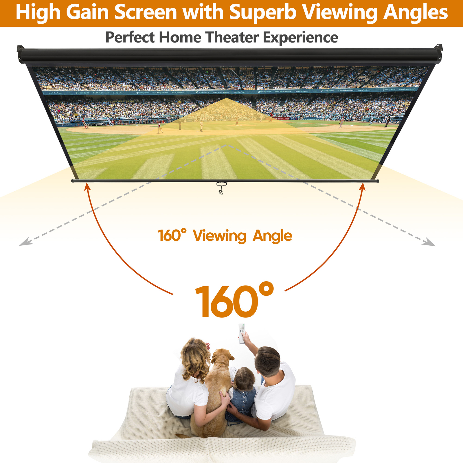 72" Black Movie Projection Screen for Outdoor Indoor 4:3 Foldable 160° Viewing