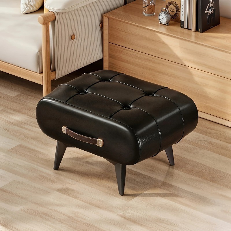Retro Wax Faux Leather Simulation Stool, Home Small Square Stool, Picnic Stool