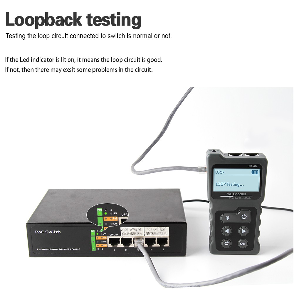 Noyafa PoE Checker Inline PoE Voltage & Current Tester with Cable tester NF-488