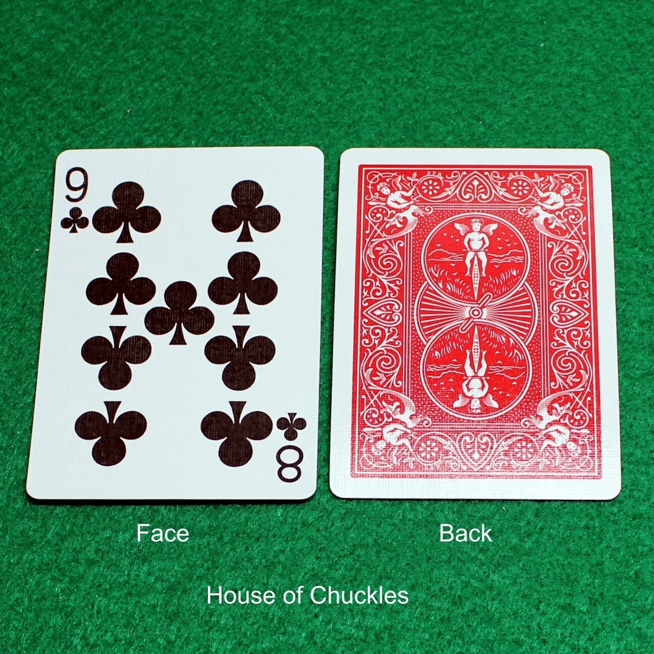 9 of Clubs / 8 - Mis-Indexed, Bicycle Printed Gaff Card, Red