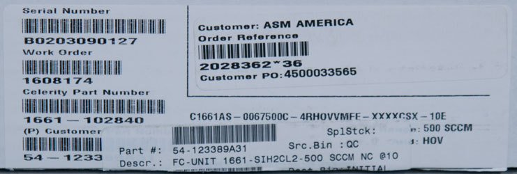 NEW Celerity/Unit UFC-1661 SiH2Cl2 500sccm Mass Flow Controller ASM 54-123389A31